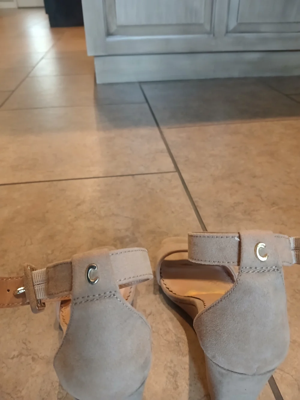 Circus by Sam Edelman Beige Suede Wedge Sandals with Ankle Strap